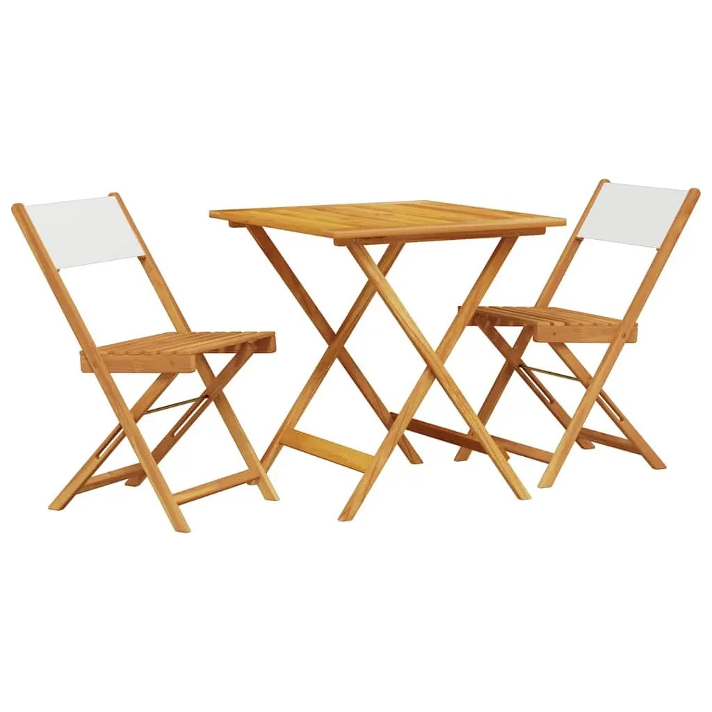 3 Piece Bistro Set Solid Acacia Wood Foldable Chairs White