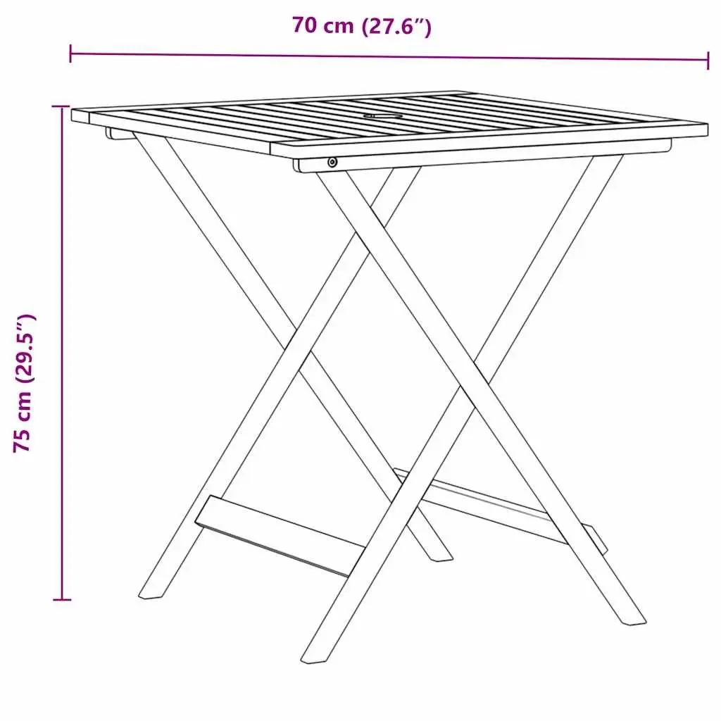 3 Piece Bistro Set Solid Acacia Wood Foldable Chairs White