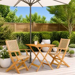Beige 3-Piece Bistro Set with Durable Acacia Wood Frame