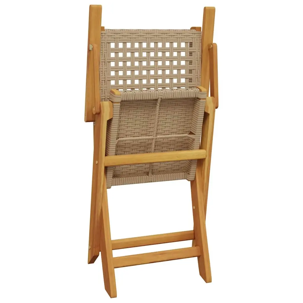 Bistro Set Poly Rattan Solid Wood 3 Piece Beige Garden Patio Furniture