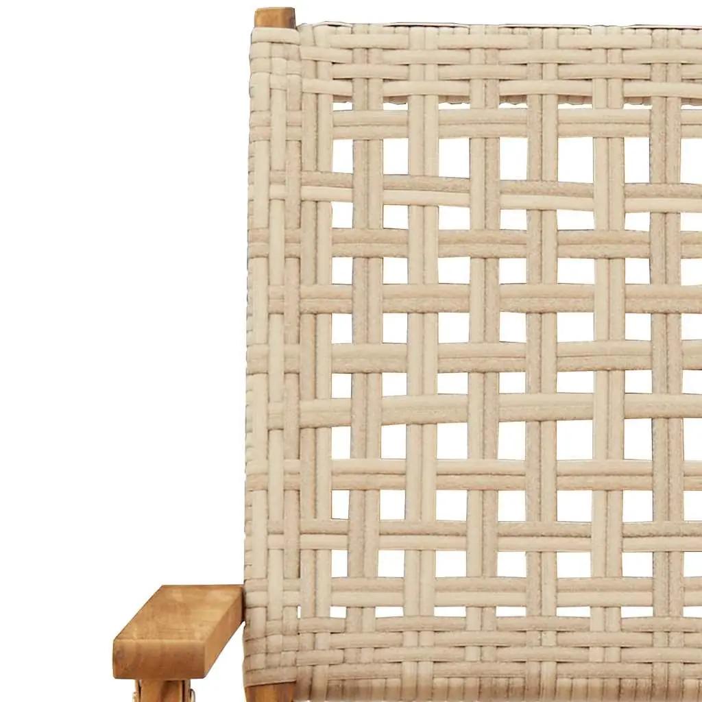 Bistro Set Poly Rattan Solid Wood 3 Piece Beige Garden Patio Furniture