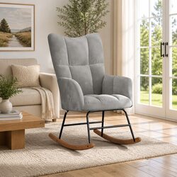 Grey Velvet Upholstered Rocking Chair for Comfort