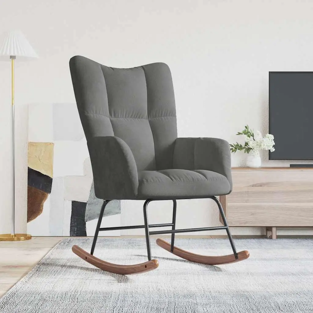 Grey Velvet Rocking Chair with Durable Frame