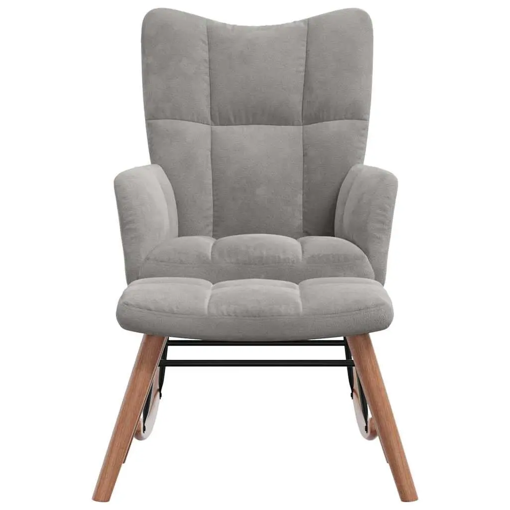 Grey Velvet Rocking Chair with Stool