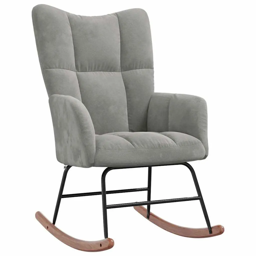 Grey Velvet Rocking Chair with Stool