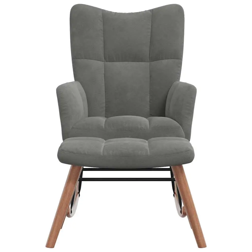Rocking Chair Velvet Dark Grey Padded Armchair with Stool