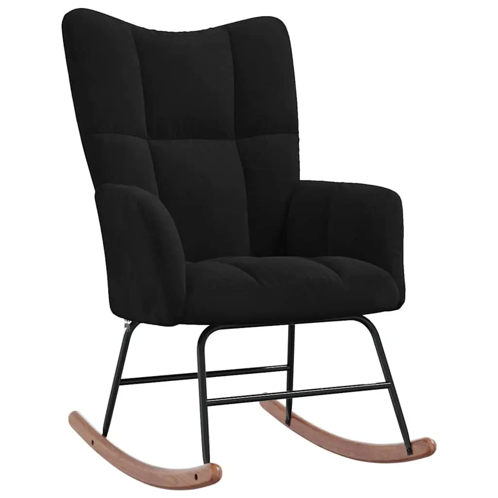 Black Velvet Rocking Chair with Stool