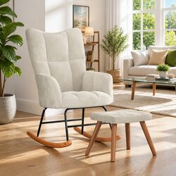 Elegant Cream Velvet Rocking Chair with Footstool