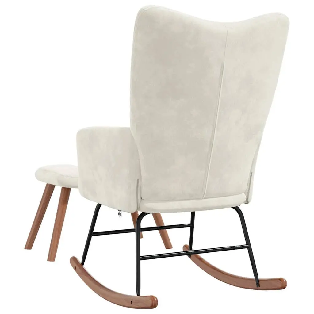 Rocking Chair Velvet Cream White with Stool