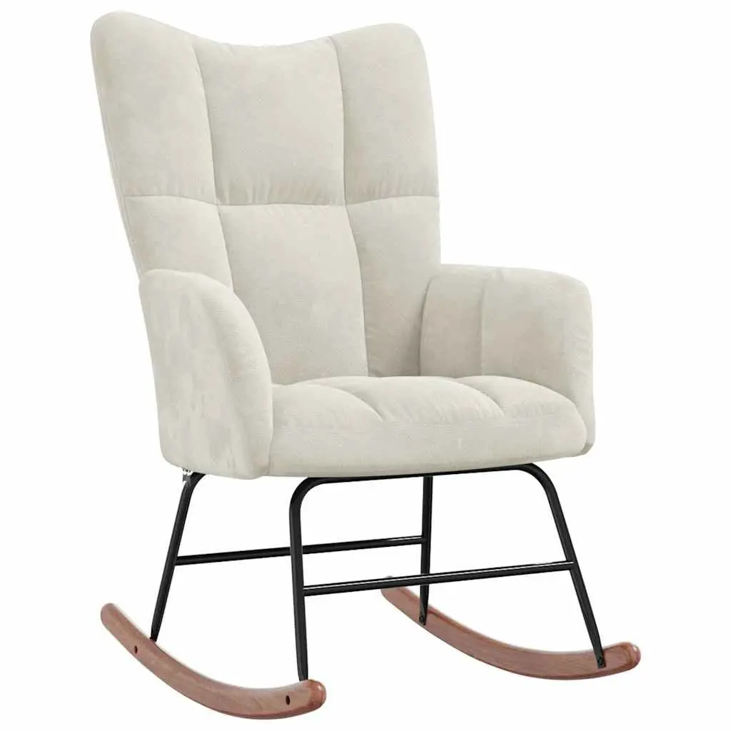 Rocking Chair Velvet Cream White with Stool
