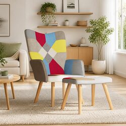 Stylish Patchwork Relaxing Chair with Matching Stool