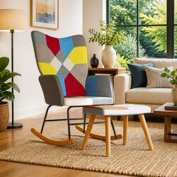 Durable Rocking Chair with Matching Stool in Multicolour