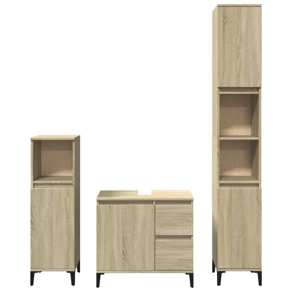 3 Piece Bathroom Set Engineered Wood Brown