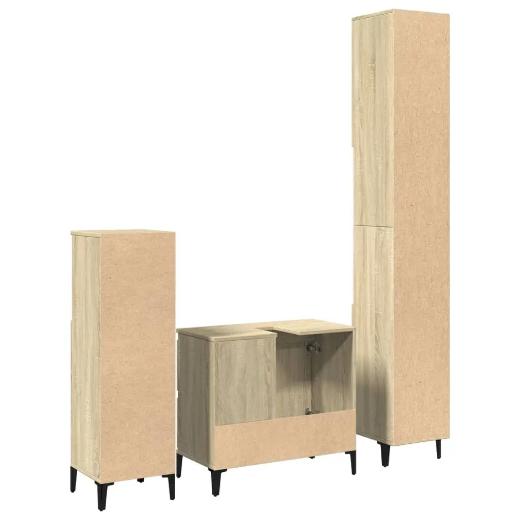 3 Piece Bathroom Set Engineered Wood Brown
