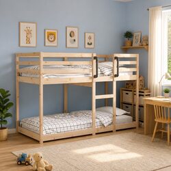 Solid Wood Pine Bunk Bed with Guardrails and Slatted Base