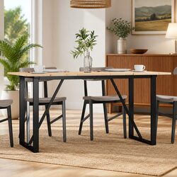 Sturdy O-Frame Dining Table 140x80x75 cm Pine Steel