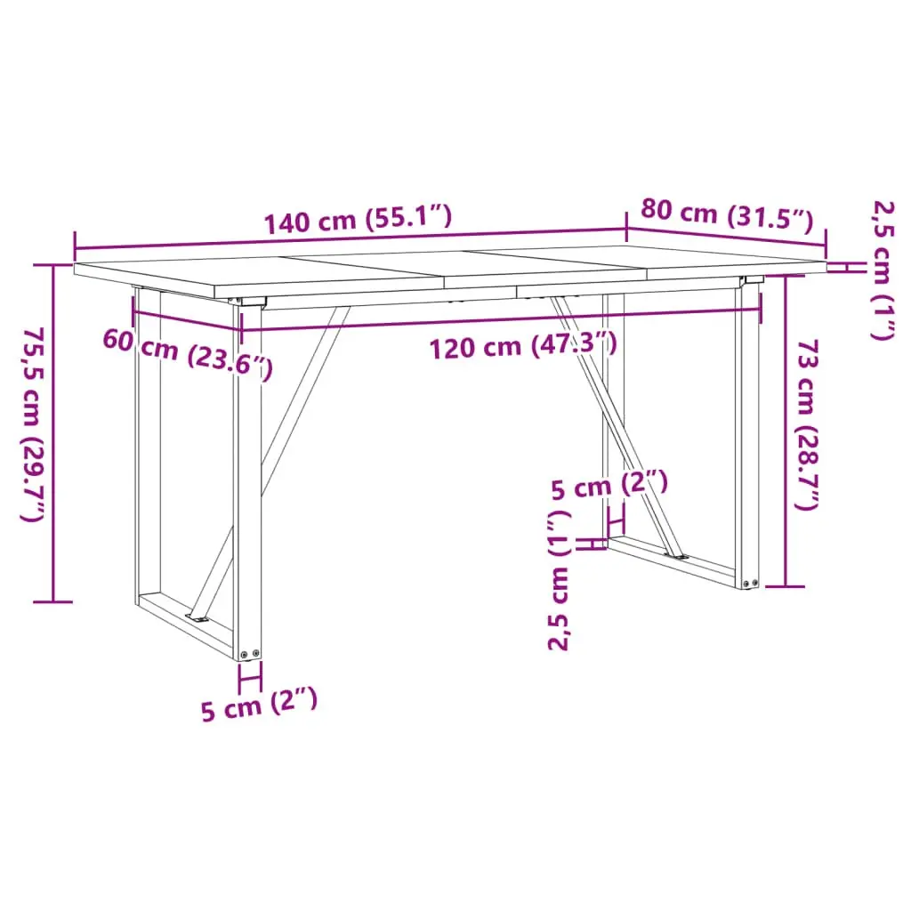 O-Frame Dining Table 140x80cm in Solid Wood