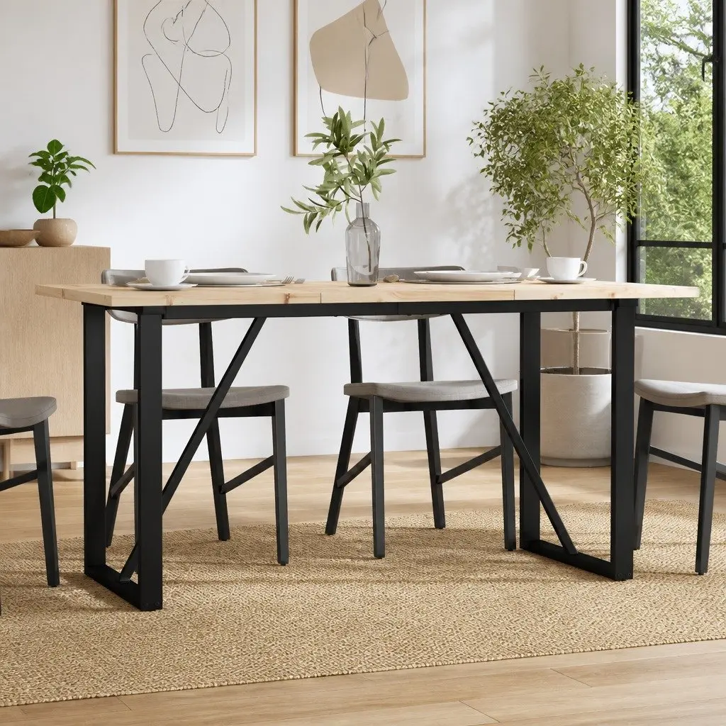 Solid Wood Pine Dining Room Table with Sturdy Metal O-Frame 160x80 cm