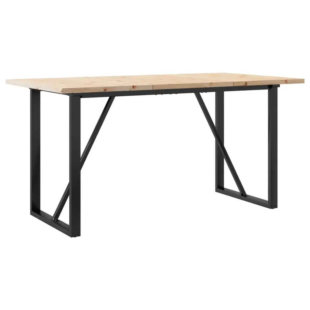 Solid Wood Pine Dining Room Table with Sturdy Metal O-Frame 160x80 cm