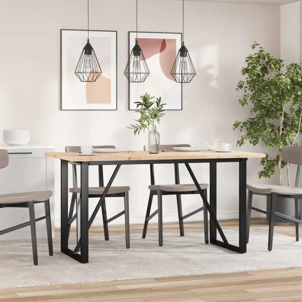 Solid Wood Pine Dining Room Table with Sturdy Metal O-Frame 160x80 cm