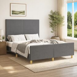 Sturdy Grey Fabric Double Bed Frame with Adjustable Headboard