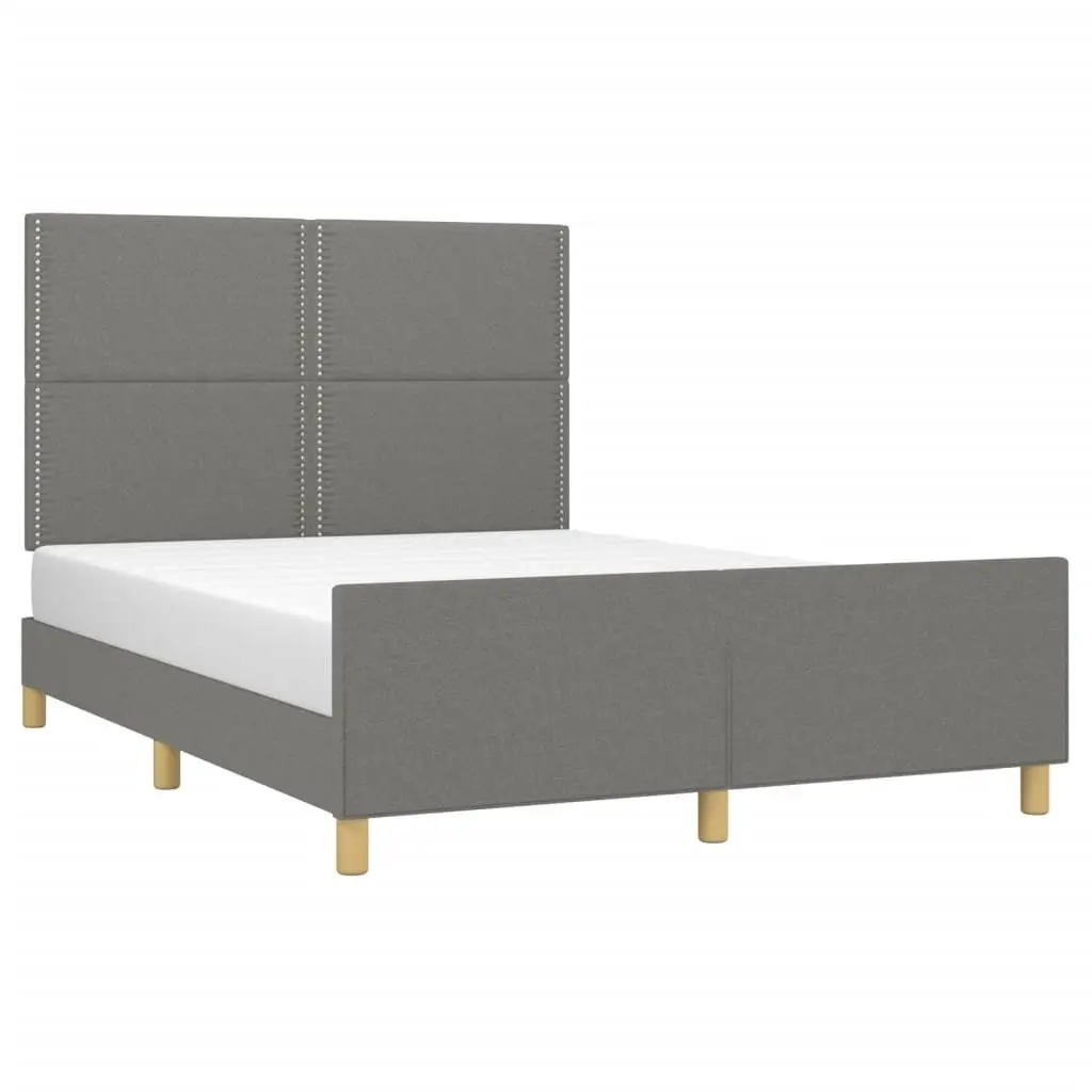 Double Bed Frame Fabric Grey 137x187 cm