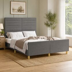 Sturdy Grey Fabric Double Bed Frame with Headboard 137x187cm