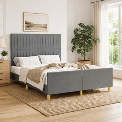 Grey Fabric Double Bed Frame with Adjustable Headboard