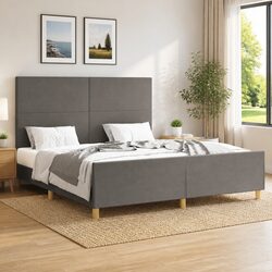 Sturdy Grey Fabric Queen Bed Frame with Adjustable Headboard