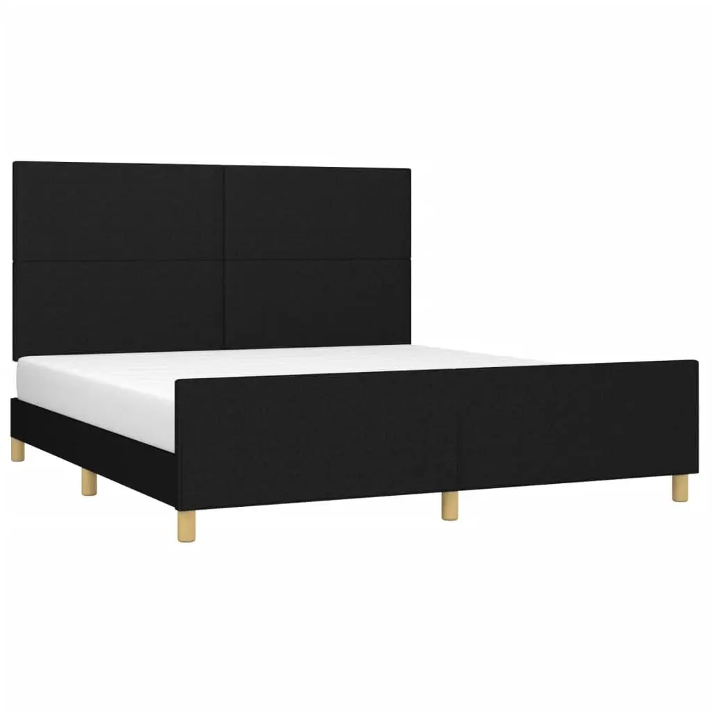 Black Fabric Queen Bed Frame with Adjustable Headboard