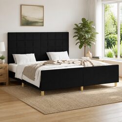 Queen Bed Frame with Black Fabric Headboard 152x203 cm