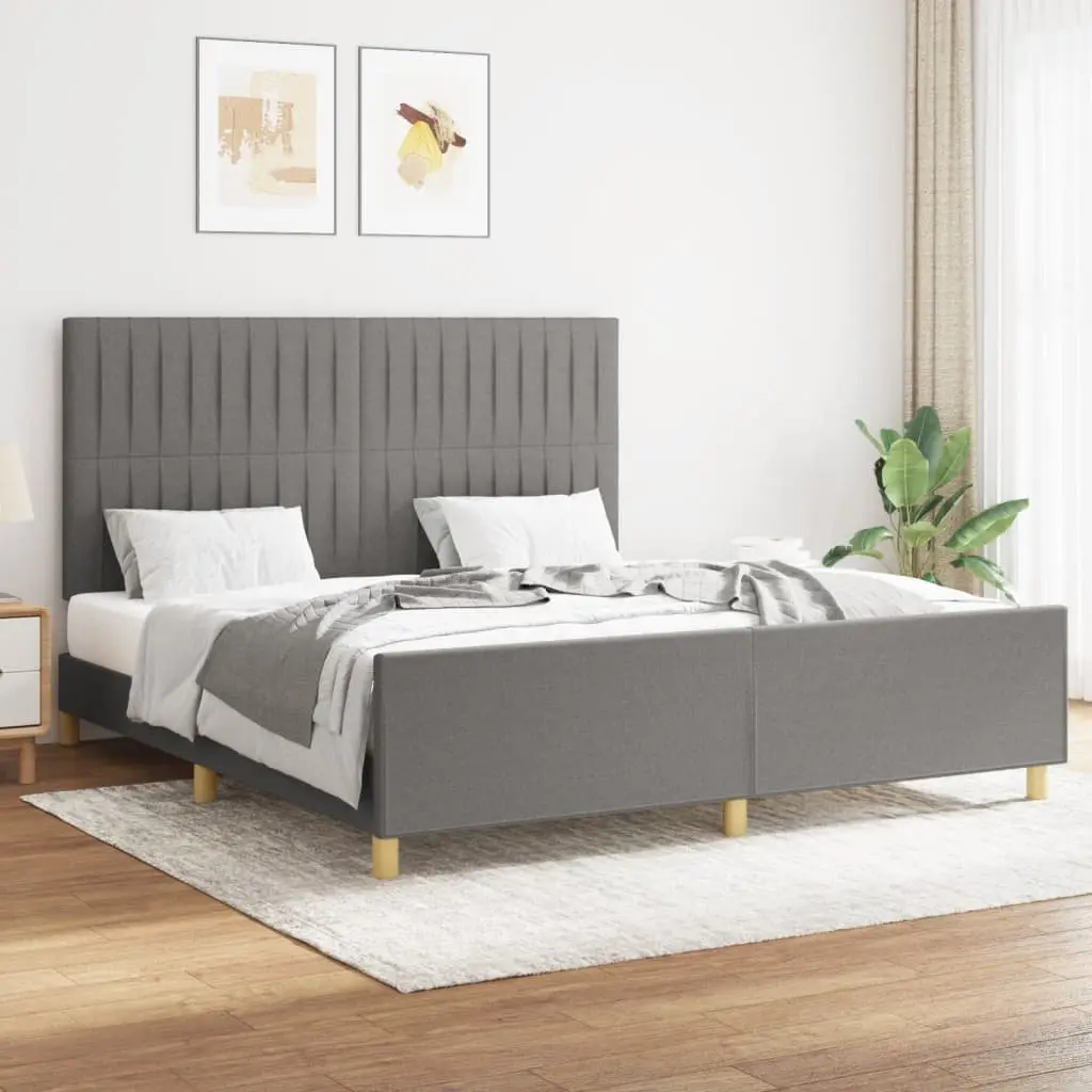 Grey Fabric Queen Bed Frame with Adjustable Headboard