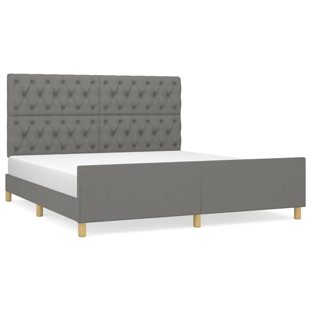 Grey Fabric Queen Bed Frame with Padded Headboard 152x203cm