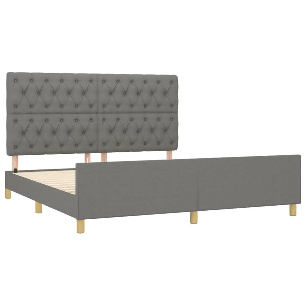 Grey Fabric Queen Bed Frame with Padded Headboard 152x203cm