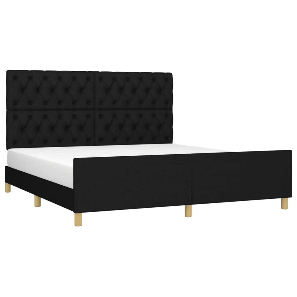 Black Fabric Queen Bed Frame with Adjustable Headboard