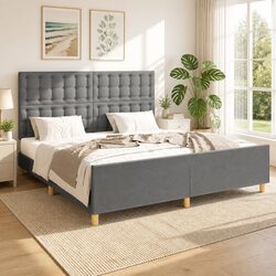 Grey Fabric Headboard Queen Bed Frame 152x203cm