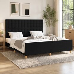 Stylish Queen Bed Frame with Black Fabric Headboard