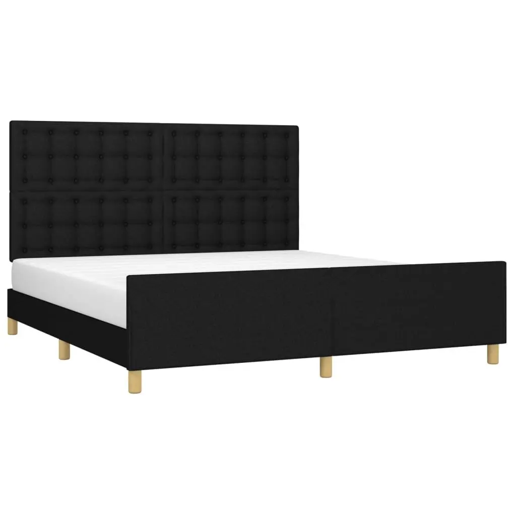 Queen Bed Frame with Black Fabric Headboard