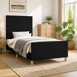 Sturdy Black Fabric Bed Frame with Adjustable Headboard