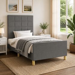 Stylish Grey Fabric King Single Bed Frame with Adjustable Headboard