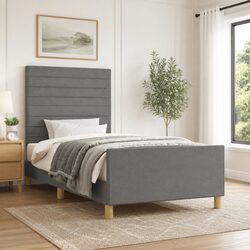 Durable King Single Bed Frame with Adjustable Grey Headboard