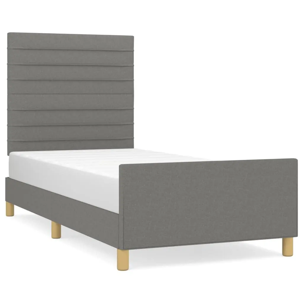 King Single Bed Frame with Adjustable Grey Headboard