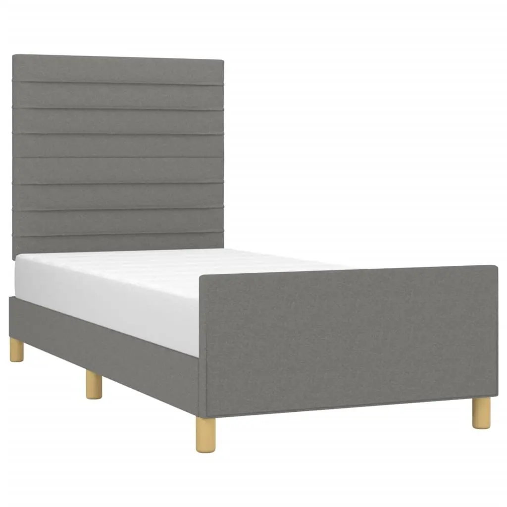King Single Bed Frame with Adjustable Grey Headboard
