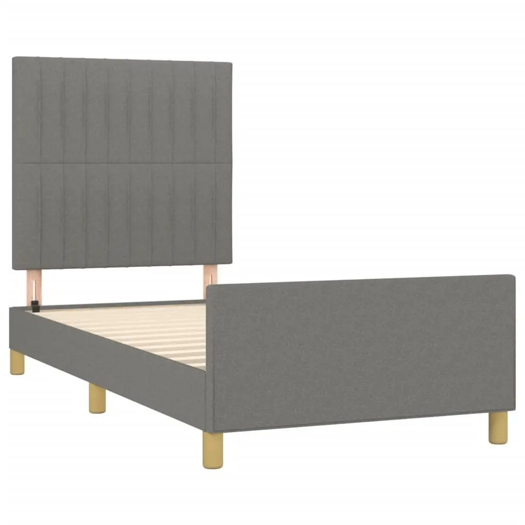 King Single Bed Frame with Adjustable Grey Fabric Headboard
