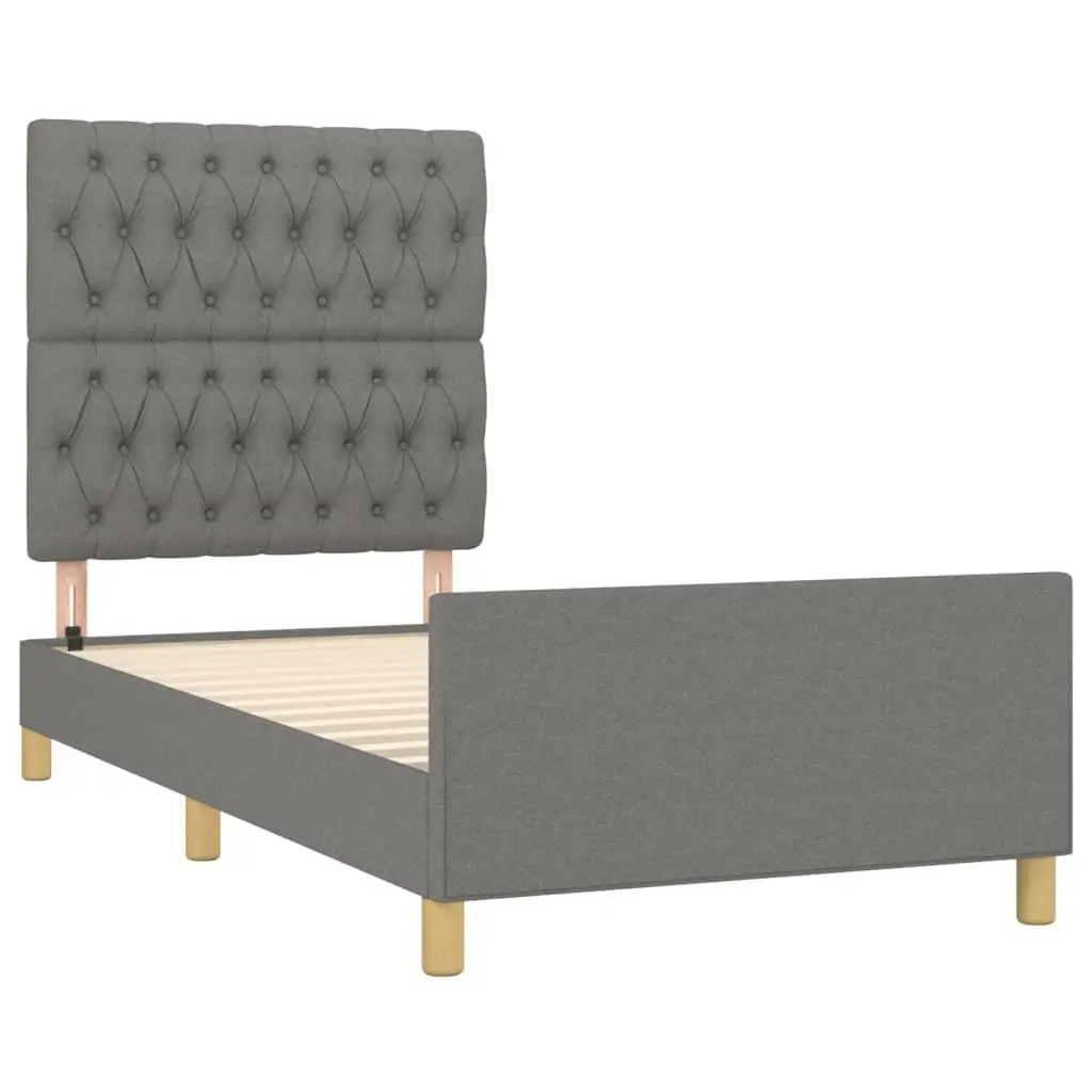 Bed Frame Fabric Grey 107x203 cm Upholstered with Headboard