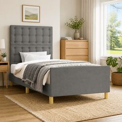 Durable Grey Fabric King Single Bed Frame with Headboard