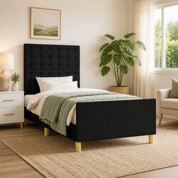 Black Fabric King Single Bed Frame with Adjustable Headboard