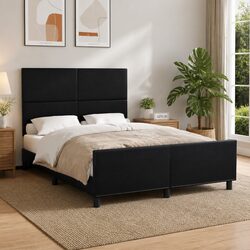 Premium Black Faux Leather Double Bed Frame with Headboard 137x187cm