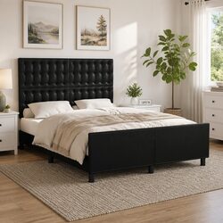 Stylish Double Bed Frame with Black Faux Leather Headboard
