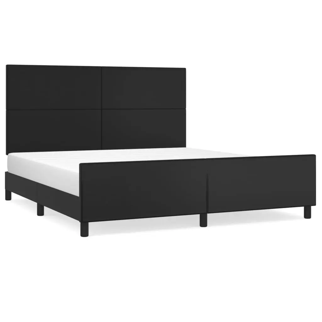 Queen Bed Frame Faux Leather Black Adjustable Height 152 x 203 cm